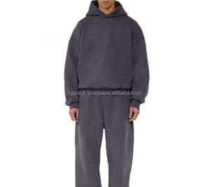 Survêtement d'hiver en molleton doux et léger 100% coton uni avec capuche et cordon de serrage, style streetwear pour adultes - Product Image 2
