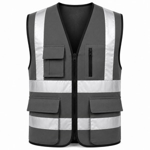 2026 Reflective Safety Vest With Multiple Pockets Grey Color Breathable <b>Mesh</b> Zipper Closure Road Worker Uniform Wholesale - Product Image 2