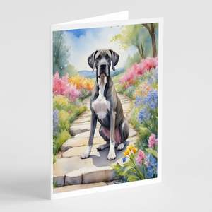 Cartes de vœux A7 fantaisistes Great Dane Spring Path Lot de 8 cartes vierges avec enveloppes Taille 5x7 - Product Image 1