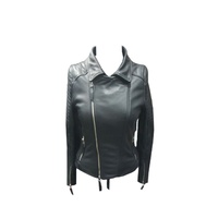 Blouson court d'hiver pour femme en cuir de vachette, effet vieilli, écologique, épais, design dos nu, fermeture éclair, avec logo