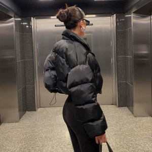 <b>Women's</b> <b>Black</b> Cropped Quilted Puffer Jacket Stand Collar Zip Up <b>Winter</b> <b>Coat</b> - Product Image 6