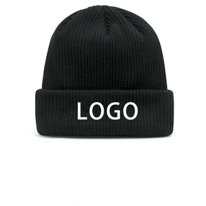Gorro de Punto Acrílico Negro Unisex, Diseño Casual con Borde, Color Sólido, Talla Adulto 56-58CM, Estilo Casual - Product Image 3