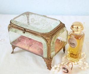 Geometric Glass Jewelry <b>Box</b> With Metal Frame For Storage <b>Vanity</b> Desk Use - Product Image 3