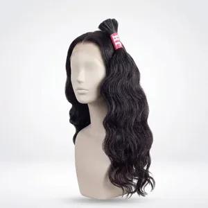 Peluca de Cabello Remy Doble Trama, Larga y Ondulada, Negra Natural, Cabello Virgen Indio, Encaje Transparente, Cabello de Bebé, Tamaño Promedio, Base de Seda - Product Image 2