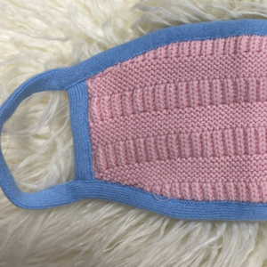 Blue and Pink Trim Knit <b>Headband</b> and Face Mask Set Soft Stretch Winter Ear Warmer Matching Fashion Accessories Comfortable - Product Image 4