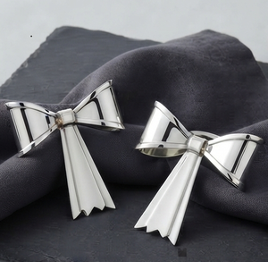 Metallic <b>Napkin</b> Ring Modern Design Wedding <b>Napkin</b> Rings Vintage <b>Silver</b> Plated Bow Shape Decorative Dining Hotel Restaurants - Product Image 5