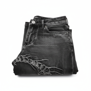 Pantalon pour homme à jambe large et courbée, taille mi-haute, avec motif brodé, personnalisable, OEM, vente en gros - Product Image 5
