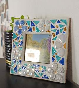 Square Resin Mosaic Photo <b>Frame</b> Blue Triangle Flower Pattern Handmade Picture <b>Frame</b> Desktop Tabletop Home Decor Small items - Product Image 1