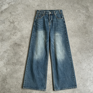 Pantalon cargo en denim, style rétro américain, mode urbaine, coupe classique, décontracté, taille haute, 100% coton, délavé à l'acide, jean léger - Product Image 4