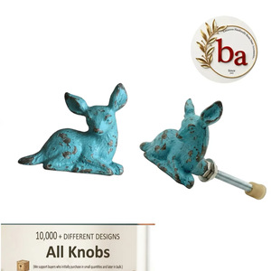 Poignée de tiroir de meuble moderne en fonte turquoise vieillie motif cerf pour chambre et bureau à domicile, écologique - Product Image 5