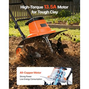 Motocoltivatore Elettrico Professionale da Giardino con Larghezza di Lavorazione di 18 Pollici, Motore da 13,5 Amp, Albero in Acciaio, Coltivatore e Fresatrice - Product Image 2