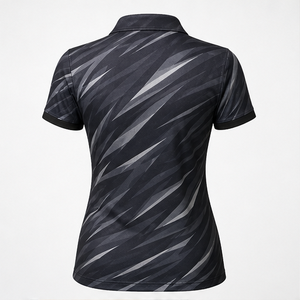 Custom Black Charcoal Abstract Slash Print <b>Womens</b> <b>Polo</b> <b>Shirt</b> Quick Dry Breathable Quarter Zip Golf Team Uniform WPS-0707 - Product Image 2