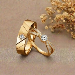 Anillo de Compromiso de Oro Amarillo de 14K con Diamantes, Diseño Geométrico, Engaste Pavé, Anillos de Boda Clásicos, Joyería Unisex - Product Image 3