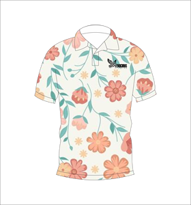 Floral <b>Polo</b> Shirt <b>Orange</b> Pink Flower Pattern Short Sleeve Casual Summer Apparel Front Back View - Product Image 3