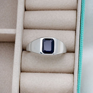 925 Sterling <b>Silver</b> Natural Blue Sapphire <b>Ring</b> Bezel Set <b>Emerald</b> Cut Gemstone Classic Style Unisex Everyday Wear Jewelry - Product Image 2