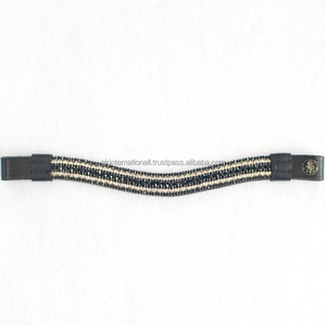 Diamantes de imitación de cristales negros y marrones de forma curvada profunda hechos a medida, banda decorativa para cejas de caballo de cuero con brida inglesa - Product Image 6