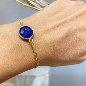 Pulsera de Piedras Preciosas de Lapislázuli Azul Corte Redondo Personalizada, Cadena de Plata de Ley 925 Chapada en Oro de 18k para Mujer, Joyería al por Mayor - Product Image 2
