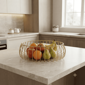 Corbeille à fruits moderne en fil métallique doré, design minimaliste, organisateur de rangement durable pour cuisine, maison, hôtel, restaurant - Product Image 3