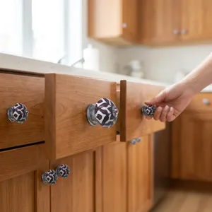 Traditional <b>Ceramic</b>/Stainless Steel Cabinet <b>Knob</b> Purple White Floral Design for Bathroom Kitchen Outdoor Home Office Hotel - Product Image 3