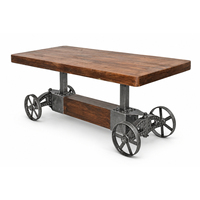 Mesa de Comedor Estilo Rústico Industrial Vintage con Acabado Antiguo, Base Plegable de Hierro Fundido Resistente y Tablero de Madera de Mango para Hotel o Casa de Campo