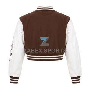 Premium Women's Regular Varsity Jacket <b>Covered</b> <b>Button</b> Contrast Sleeve Genuine Leather Waterproof Windproof Silk Lining Fashion - Product Image 2