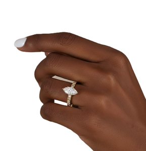 แหวนเพชรทรงมาร์คีส์เพาะเลี้ยงในห้องปฏิบัติการ แบบหนามเตยเพชรเดี่ยว ประดับเพชรแบบพาเว่ วงแหวนทองคำแท้ 10K 14K 18K แบบครึ่งวงนิรันดร์ สำหรับงานแต่งงาน - Product Image 6