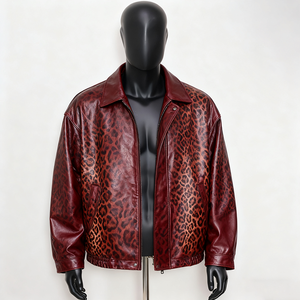 Men's Leather <b>Jacket</b> Turn-down Collar Zipper Closure Embossed <b>Star</b> Gear Pattern Casual Style Regular Length - Product Image 5