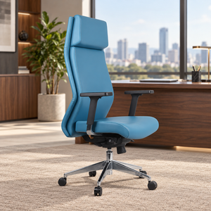 Chaise de bureau KINSHA à dossier haut en cuir PU, accoudoirs réglables, base chromée, pivotante, design ergonomique, appartement moderne - Product Image 1