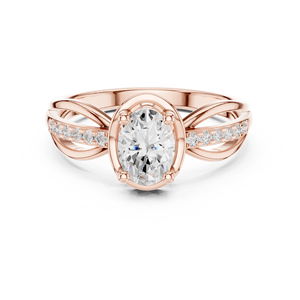 Elegant Oval Cut Moissanite Diamond Ring for Her - 14K Rose Gold Plated Sterling Silver Bypass Pave Promise Band - Product Image 1
