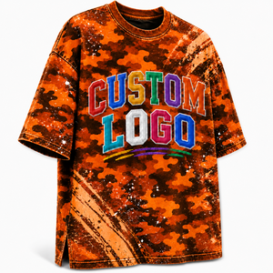 Custom <b>Orange</b> Camo <b>T</b> <b>Shirt</b> Wholesale Camouflage Graphic Streetwear <b>T</b> <b>Shirt</b> Custom Logo Oversized Tee - Product Image 3