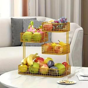 Corbeille à fruits rectangulaire en métal doré à 4 niveaux, support de rangement pour comptoir de cuisine, grande capacité, écologique et durable - Product Image 4