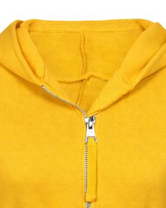 Womens Mustard Yellow <b>Cropped</b> <b>Zip</b> <b>Up</b> Hoodie Slim Fit Long Sleeve Casual Streetwear Cotton Fleece Sweatshirt Custom Logo ODM - Product Image 5