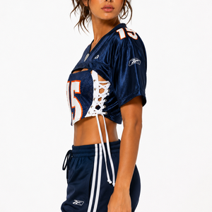 Wholesale Lace Up Cropped American Football Jersey Women Custom Mesh Number Streetwear Sports <b>Top</b> OEM Custom Number Production - Product Image 4