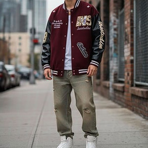 เสื้อแจ็คเก็ตวาร์ซิตี้ผู้ชายสไตล์วินเทจ เสื้อแจ็คเก็ตเบสบอลแบบ Letterman ติดกระดุม สีสันตัดกัน สไตล์บอมเบอร์ สตรีทแวร์ลำลอง สไตล์วิทยาลัย ย้อนยุค สปอร์ต - Product Image 2