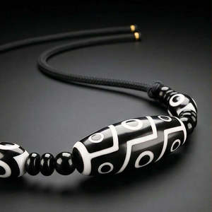Black Dzi 43mm Natural Crystal Pendant Necklace with Adjustable Leather <b>Rope</b> for Men - Product Image 4