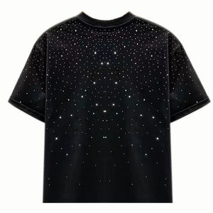 Camiseta de Lujo Personalizada para Hombre con Cristales, 100% Algodón, Camisa con Pedrería Personalizada, Transpirable, Ecológica, Brillante, Manga Corta, Cuello con Estrella - Product Image 4