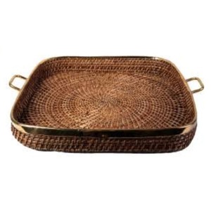 Bandeja de Servicio Multiusos de Ratán para Desayuno, Forma Personalizada, Acabado Oscuro, para Servir Bocadillos y Dulces - Product Image 2