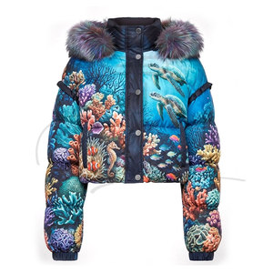 New Design Grey OEM Women's Short Puffer <b>Jacket</b> with Hood Full Zip Windproof <b>Waterproof</b> Quilted <b>Winter</b> <b>Jacket</b> 100% Polyester - Product Image 1