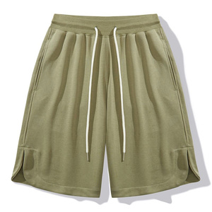 Pantalones Cortos Casuales de Felpa para Hombre, con Dobladillo Curvo, Aberturas Laterales, Ajuste Holgado, para Gimnasio y Deporte, 100% Algodón Transpirable, Bolsillos Delanteros, Color Liso - Product Image 3