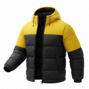 Chaqueta de Invierno para Hombre con Capucha, Acolchada, Bicolor Amarillo y Negro, Gruesa y Cálida, Estilo Casual para Exteriores, con Cierre, Venta al Por Mayor OEM - Product Image 3