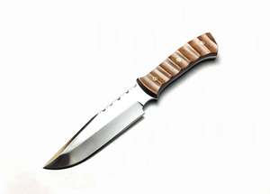 Couteau utilitaire artisanal en acier inoxydable avec manche rainuré en bois dur – Outil de préparation spécialisé - Product Image 1