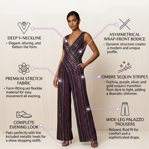 Multicolor <b>Sequin</b> Stripe Maxi Dress | Women Sleeveless | V Neck High Split Bodycon | Evening Party Gown | Elegant Formal Wear - Product Image 4