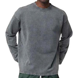 Precio al por mayor, servicio OEM, nueva llegada, camiseta 100% algodón para hombre, lavado ácido, manga larga, corte holgado, camiseta de manga larga con lavado ácido - Product Image 1