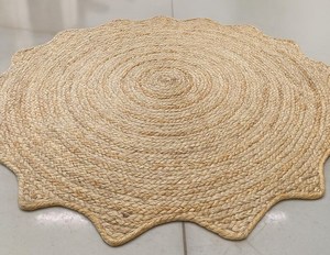 Tapis rond en jute tissé à la main style bohème chic, bord festonné, fibre naturelle, décoration rustique pour la maison - Product Image 6