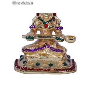 Petite sculpture de déesse de l'Annapurna en laiton plaqué or de 3 pouces fabriquée en Inde avec des pierres complexes pour la maison et le temple - Product Image 4