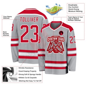 Custom Ice Hockey Jersey Gray Red V-Neck Full Sleeve Sublimated Print 3D Front Moisture Wicking Quick Dry Unisex Adult 100% - Product Image 5