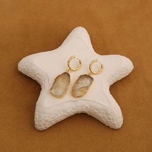 Natural Citrine Rough Hoop Earring Gold Plated - <b>Raw</b> <b>Crystal</b> Boho Dangle Earrings Handmade Jewelry - Product Image 3