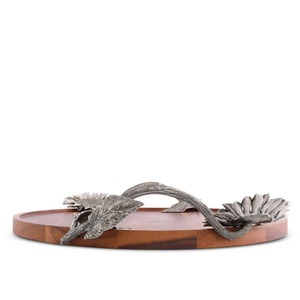 Plateau de service rond en bois avec poignée motif tournesol, idéal pour table basse, pour rehausser la décoration du salon, provenance Inde - Product Image 2