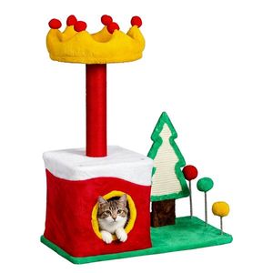 29.5in Christmas Themed Multi-Level Cat Tower Plush Cat Tree with Sisal Scratching Posts and Crown Perch for Pet Cats - Product Image 3