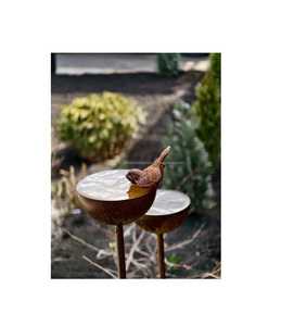 Bain d'oiseaux extérieur en métal de qualité supérieure avec un design élégant, une base robuste, un matériau résistant aux intempéries et un bassin d'eau adapté aux oiseaux. - Product Image 4